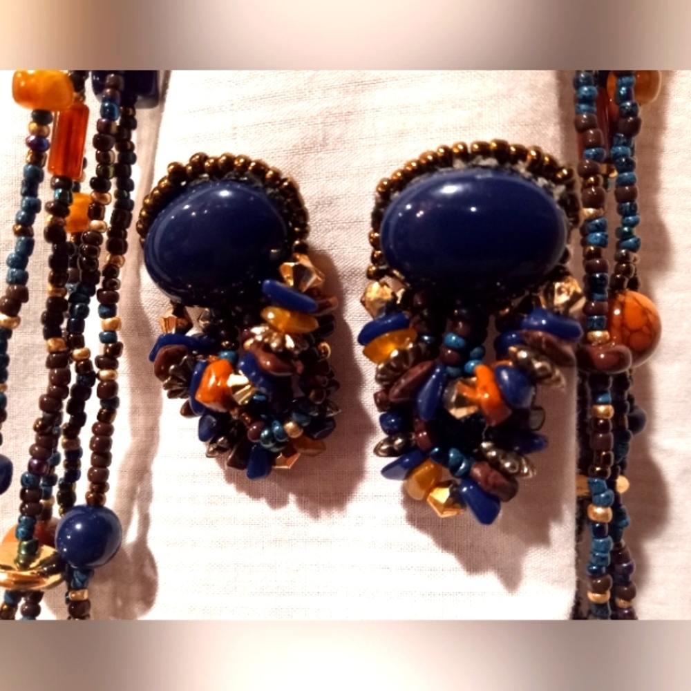 Vintage beaded necklace and matching earrings the length of necklace is 36 "